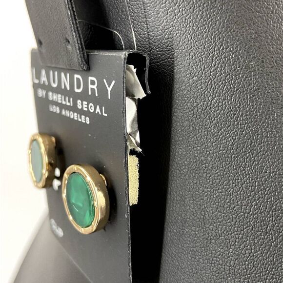 LAUNDRY by Shelli Segal Gold Emerald Green Round Clip Earrings - Picture 4 of 4